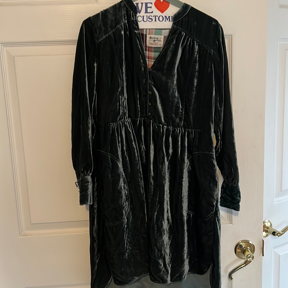 Anthropologie green velvet dress